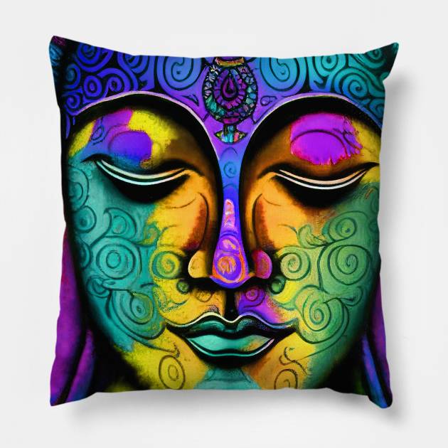 Colorful texture Buddha face Pillow by MCAshe spiritual art 