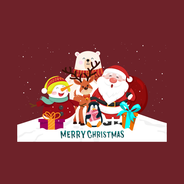Cute Christmas Santa, Penguin, Polar Bear, Snowman, Reindeer by kameleon