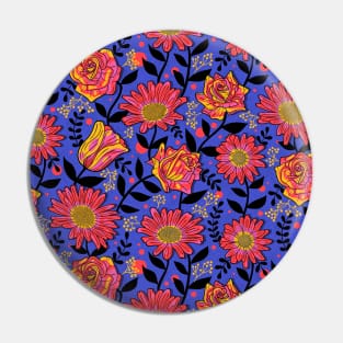 Bold Summer Flowers on Electric Blue Pin