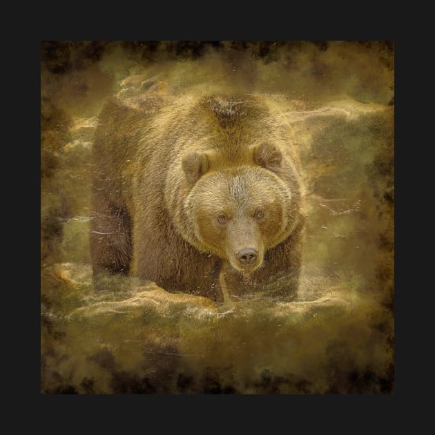 Grizzly Bear Animal Wildlife Forest Nature Adventure Hunt Spotlight Digital Painting by Cubebox