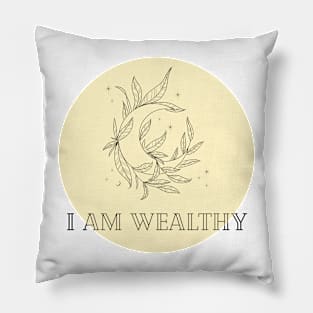 Affirmation Collection - I Am Wealthy (Yellow) Pillow