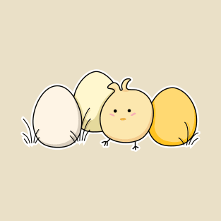 Cute Kawaii Easter Chick and Eggs T-Shirt