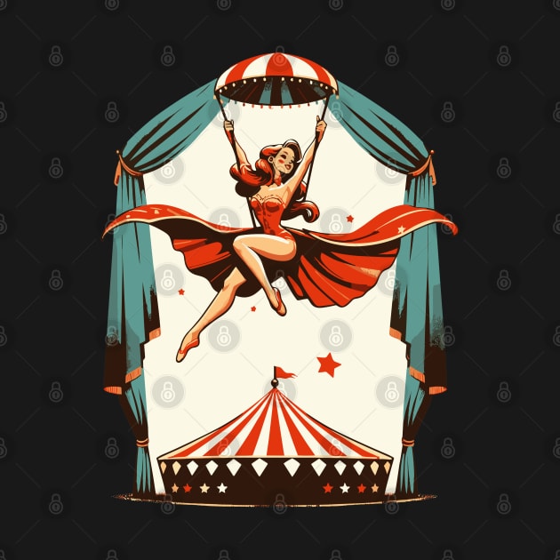 Circus girl give show on flying trapeze by TomFrontierArt