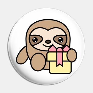 Cute sloth with a gift in his hands. Pin