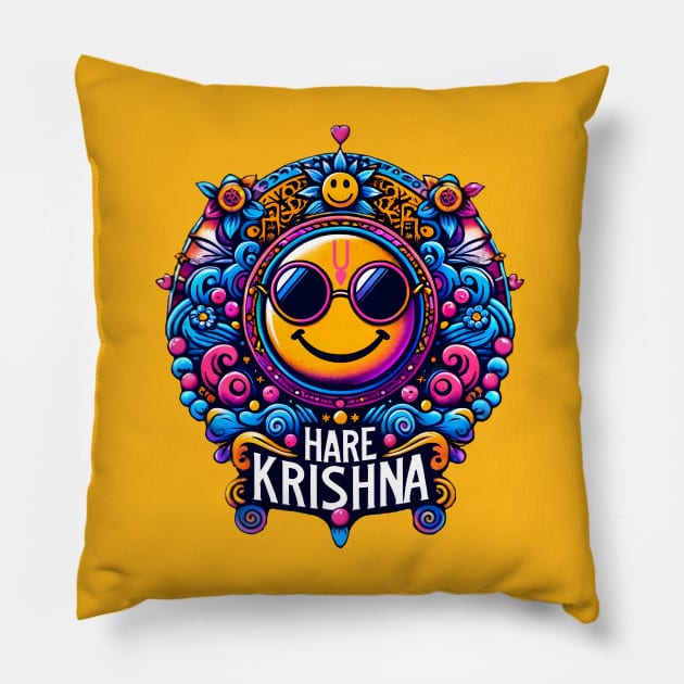 Smiley Hare Krishna! Pillow by Total 8 Yoga