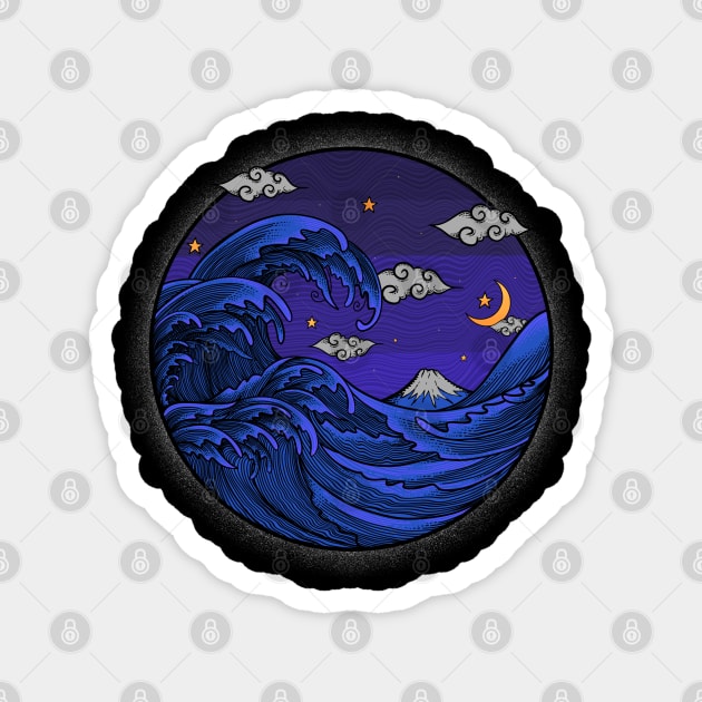 the great wave at night-engravings style Magnet by Jipau