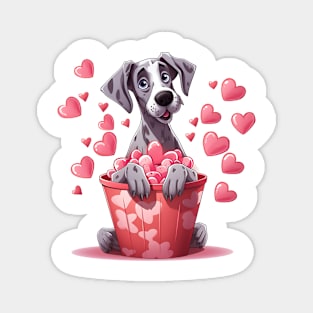 Cartoon Great Dane Dog in Hearts Basket Magnet