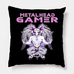 Metalhead Gamer Baphomet Meditate Pink Pillow