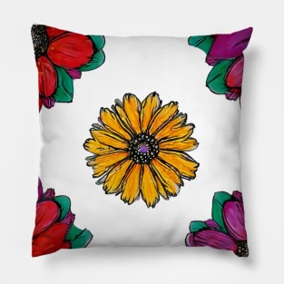 Colorful Flowers Drawing Pillow