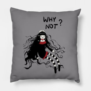 Goth Girl Black White Red Cartoon Art Pillow