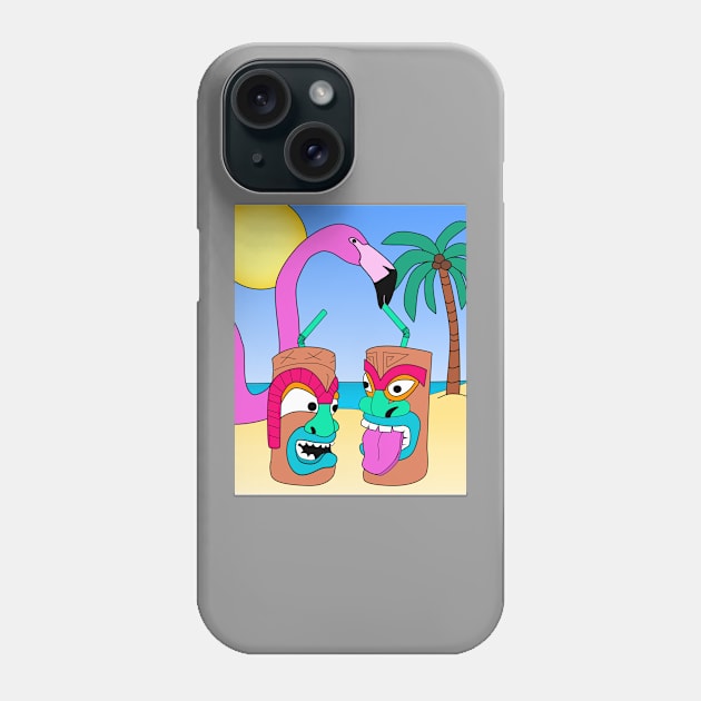 Funny Pink Flamingo and Tiki Drink - Summer Vibes Phone Case by skauff