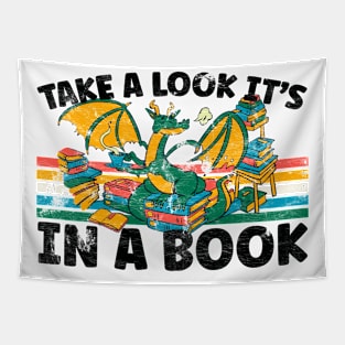 Cute Dragon Reading Bookworm Take A Look It's In A Book Tapestry