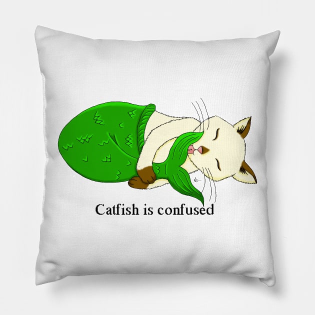 Catfish is confused Pillow by ArtsyAmber