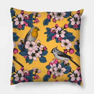 Birds and Blossoms on yellow Pillow