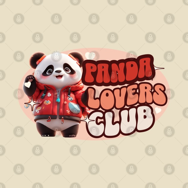 Cute Panda personified with red jacket Kids by Moonlight Forge Studio