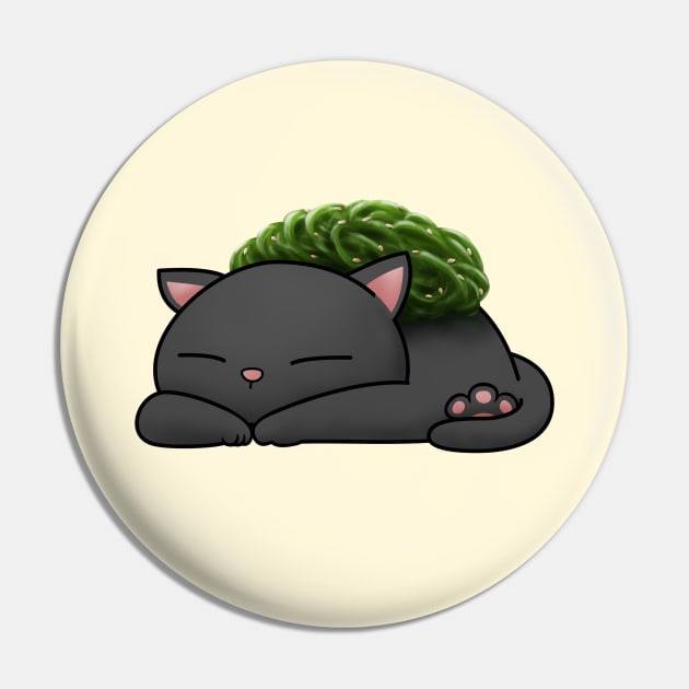 Chubby Cat Chuka Wakame Sushi Pin by Takeda_Art