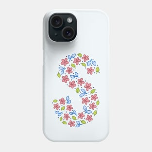 Floral Monogram Letter S - pink and blue Phone Case