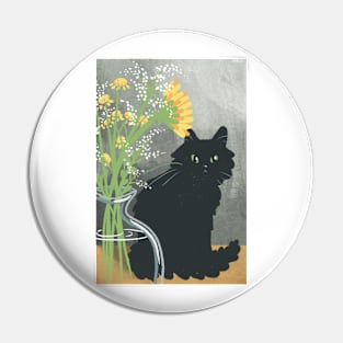 Black Cat with Flower Vase Pin