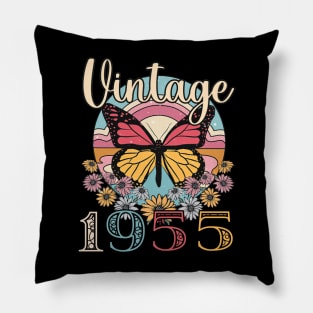 Floral Butterfly Retro Vintage 1955 68th Birthday Pillow