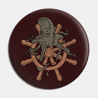 Monster Octopus with Ship Helm Pin