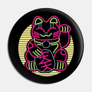 Japanese Maneki Neko Lucky Cat Retrowave Pin