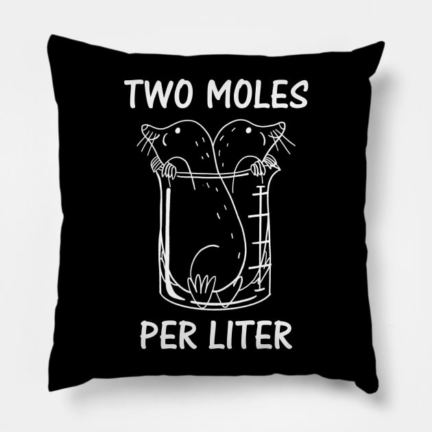 Two Moles Per Liter Chemistry Science Pun Funny Pillow by ChrifBouglas