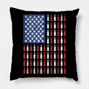 American flag USA with Dog Paw and Beer Bottle Pillow