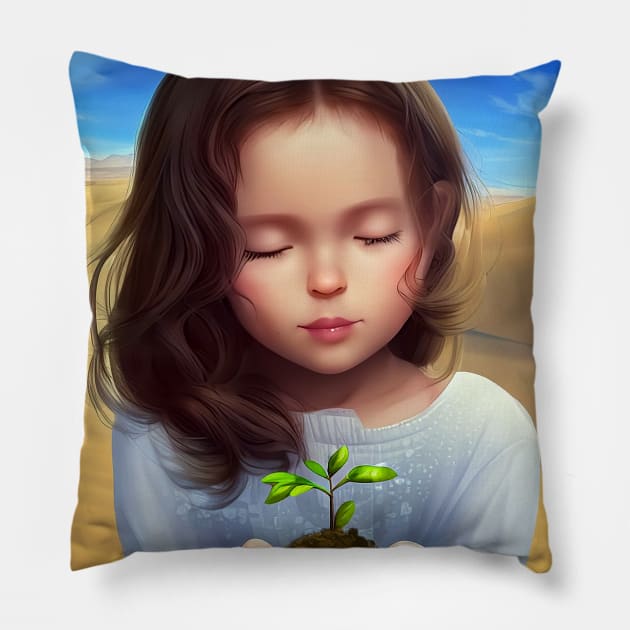 beautiful girl desert Pillow by cloudart2868