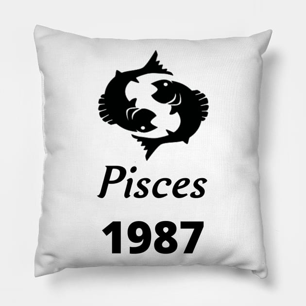 Black Zodiac Birthday Pisces 1987 Pillow by Down Home Tees