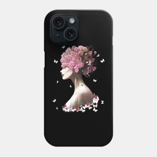 Floral lady, cute girl and pink flowers, watercolor roses and butterflies, cute, anime, kawaii, seasonal Phone Case