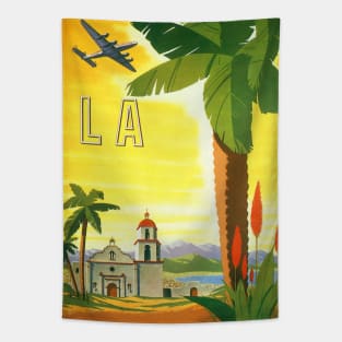 Vintage Travel Poster, a Mission in Los Angeles, California Tapestry