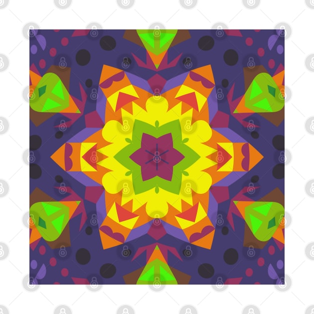 Retro Mandala Flower Yellow Purple and Green by WormholeOrbital