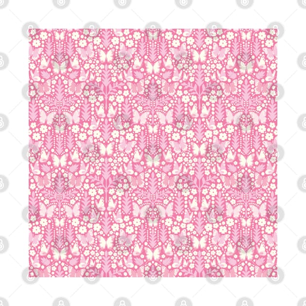 PINK BUTTERFLY DAMASK GEOMETRIC BOTANICAL FLORAL PATTERN PASTEL PINK by blomastudios