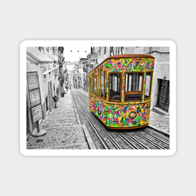 EXTRA - Lisbon Tram Revisited - Colorful Magnet by benheineart