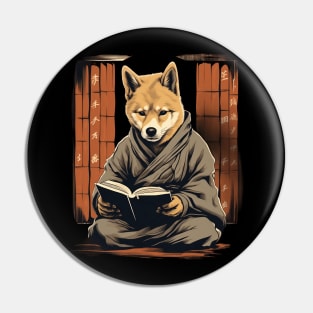 Shiba Inu Dog Reading Book Pin