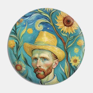 Starry Sunflower Reverie: Van Gogh Inspired Portrait Pin