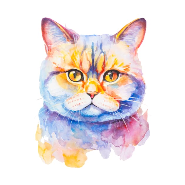 British Shorthair Cat watercolor by MariDein