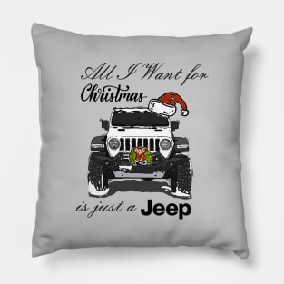Christmas Jeep White Pillow