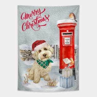 Labradoodle Merry Christmas Santa Dog Tapestry