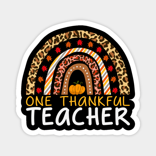 Thankful Teacher Retro Rainbow Groovy Thanksgiving Fall Women Men Magnet by KRMOSH