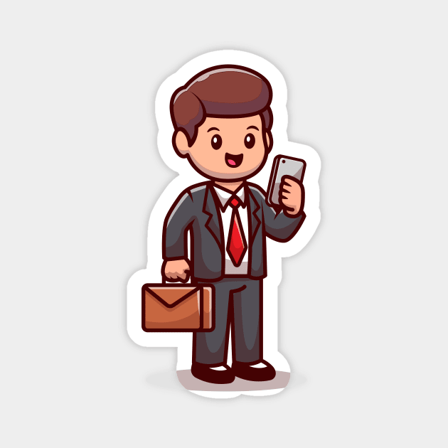 Businessman With Phone And Suitcase Cartoon Magnet by Catalyst Labs