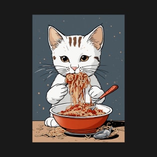 cute cat eating spaghetti T-Shirt