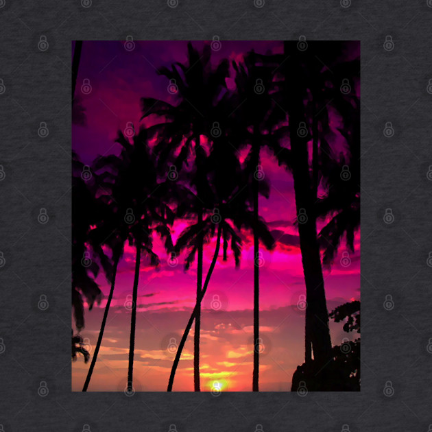 Palm Tree Sunset Horizon Digital Painting Palm Tree Hoodie