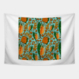 Blue and Orange Native Australian Floral Pattern - CreateArtHistory Tapestry