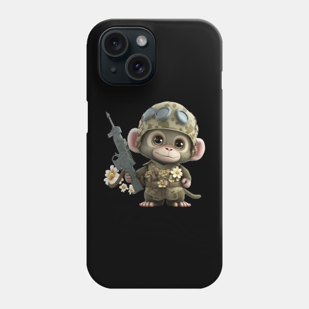 The smiling soldier monkey with the helmet and his flowers Phone Case by EUWO