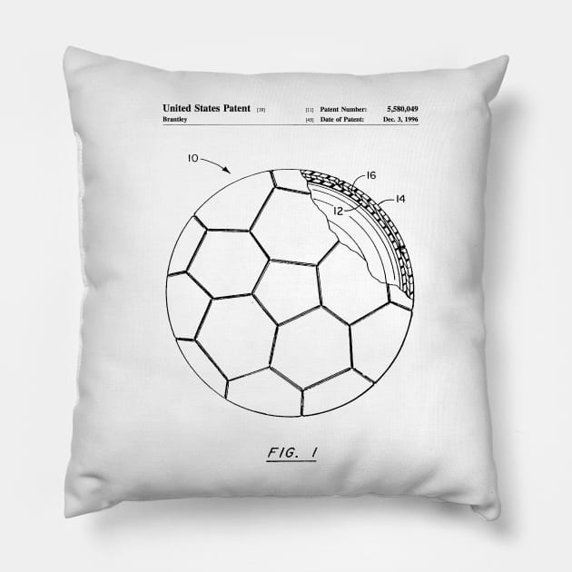 Soccer Patent - Football Art - Black And White Pillow by patentpress