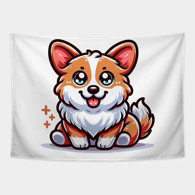 "Adorable Sitting Corgi" - Playful Cartoon Dog Design Tapestry by WEARWORLD