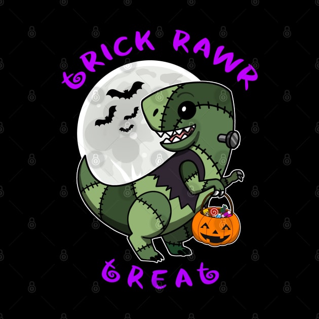 Trick Rawr Treat | Halloween Dinosaur costume cute T Rex Frankenstein kawaii by JustJoshDesigns