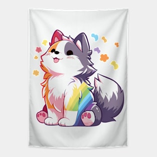 Rainbow husky pooch Tapestry