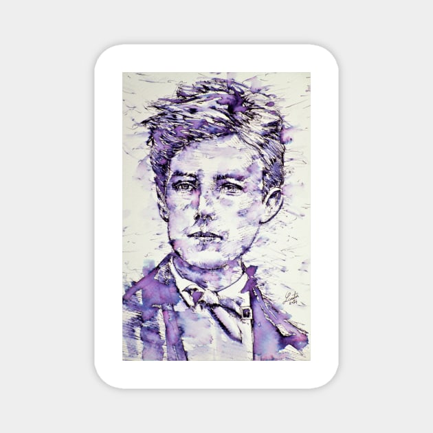 ARTHUR RIMBAUD watercolor and ink portrait Magnet by lautir